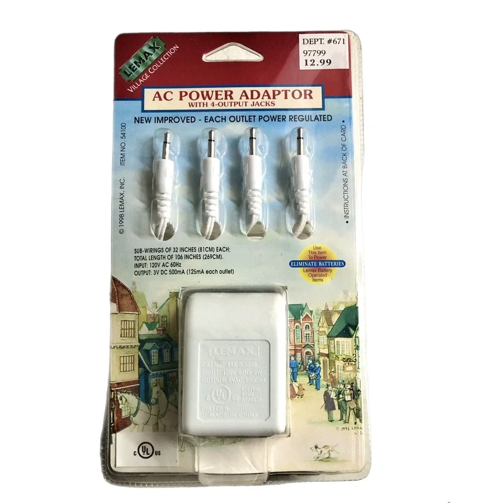 Lemax Village Collection AC Power Adapter with 4-Output Jacks 3V #54100 1998 NEW